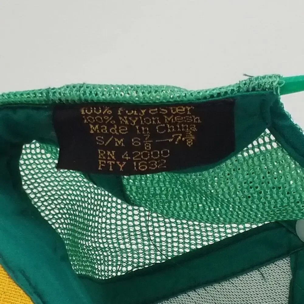 Vintage 70s Blank Trucker Hat Green Yellow Two Tone Mesh Snapback Cap VTG